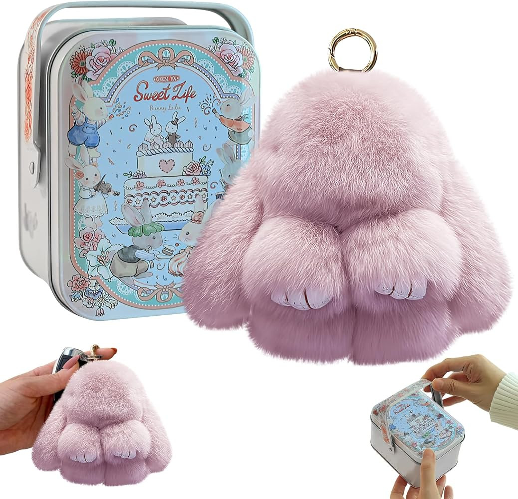 Bunny lulu Keychain with Tin, Cute Bunny Plush with Exquisite Box, Cute Plush Keychain Thoughtful... | Amazon (US)