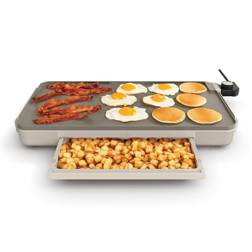 bella 12" x 22" Electric Griddle with Warming Tray, EverGood™ Ceramic Nonstick Coating & Removable Temperature Probe, Dishwasher-Safe Drip Tray & Cool Touch Handles, 1500 Watt, Oatmilk | Amazon (US)