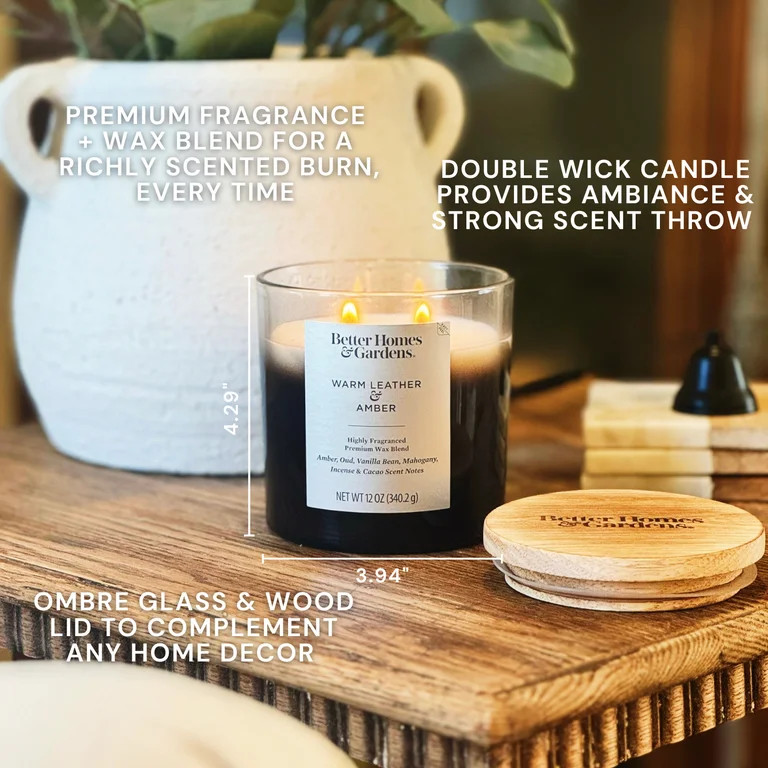 Better Homes & Gardens Warm Leathered Amber Scented 2-Wick Ombre Jar Candle 12oz | Walmart (US)