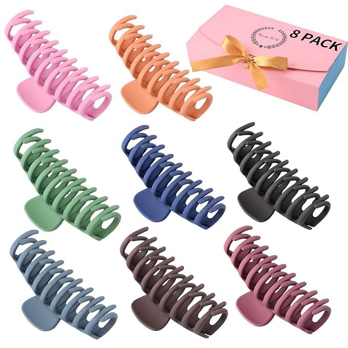 8 Color Large Matte Hair Claw Clips - 4 Inch Nonslip Big Nonslip hair clamps ,Perfect Jaw hair cl... | Amazon (US)