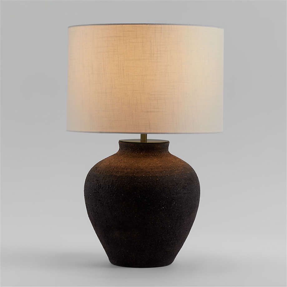 Corfu Tall Cream Earthenware Table Lamp with Drum Shade + Reviews | Crate & Barrel | Crate & Barrel