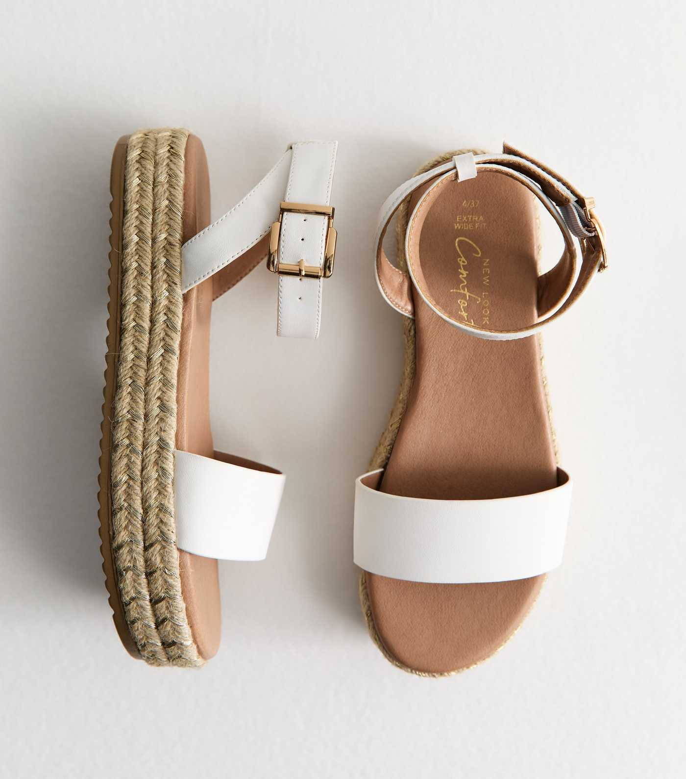 Extra Wide Fit White Faux Leather Jute Sole Flatform Sandals | New Look | New Look (UK)