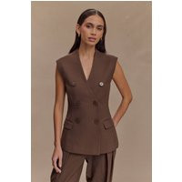 Penelope Suiting Sleeveless Blazer / Chocolate | MESHKI | XS | MESHKI US