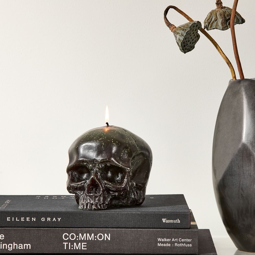 Molded Skull Candle, 1 Wick, Unscented, Wax, Black | West Elm (US)