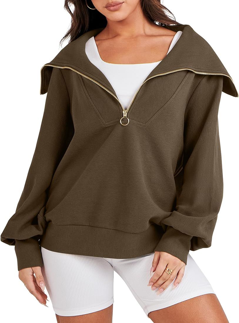 Prinbara Womens Oversized Quarter Zip Pullover Long Sleeve Sweatshirt Trendy Hoodie Teen Girls Fa... | Amazon (US)