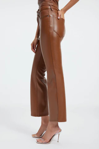 Good Legs Cropped Mini Boot Faux Leather Pants Burnt Caramel002, Size 12 | Good American
