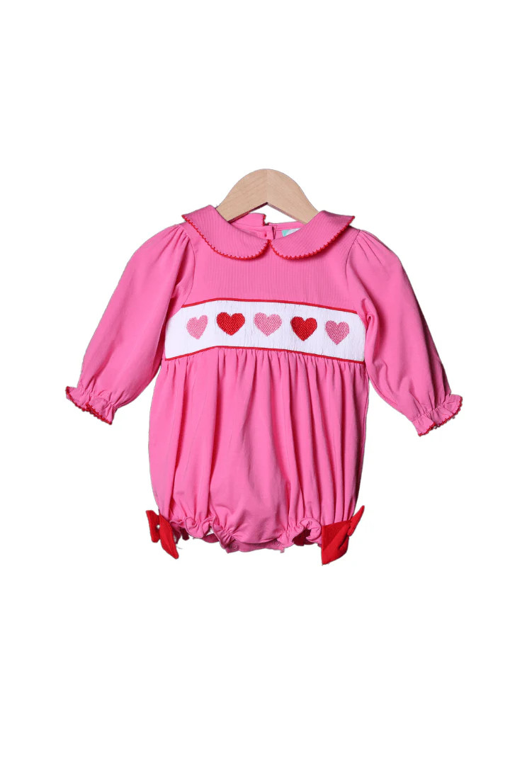 Smocked Pink and Red Heart Knit Bubble | The Smocked Flamingo