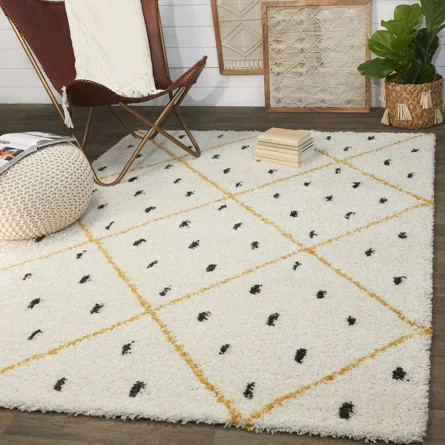 Foundry Select Kass Geometric Yellow/Black Area Rug | Wayfair North America