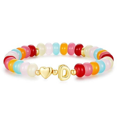 M MOOHAM Initial Bracelet for Women - Dainty Beaded Heart Bracelets for Women Trendy Charm Letter Initial D Personalized Heart Jewelry Gifts | Amazon (US)