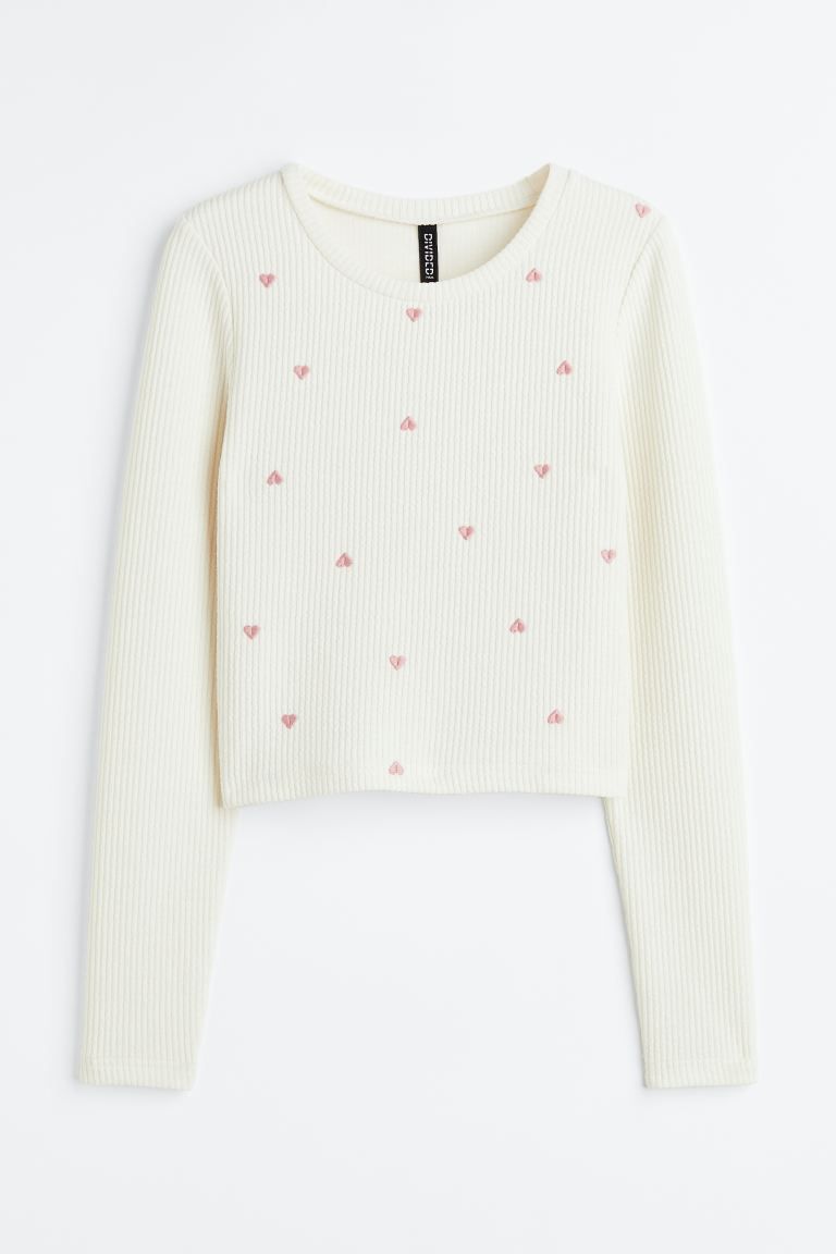 Embroidered Ribbed Top | H&M (US)
