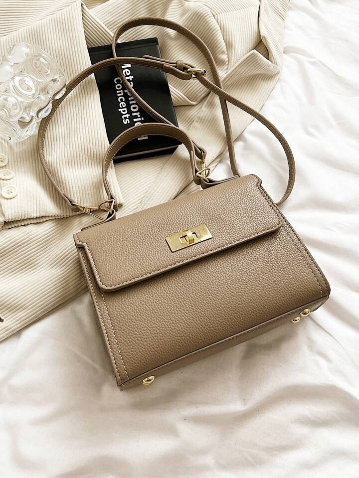 Borsa quadrata mini effetto litchi con chiusura a torsione patta PU | SHEIN