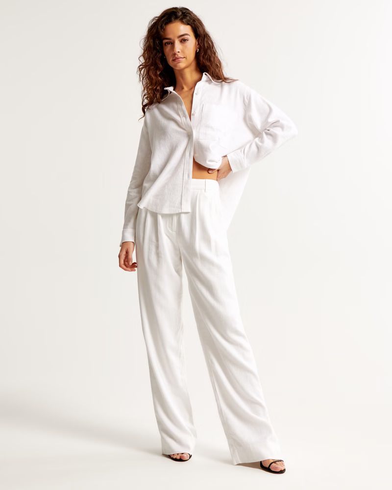 Women's A&F Sloane Tailored Linen-Blend Pant | Women's | Abercrombie.com | Abercrombie & Fitch (US)