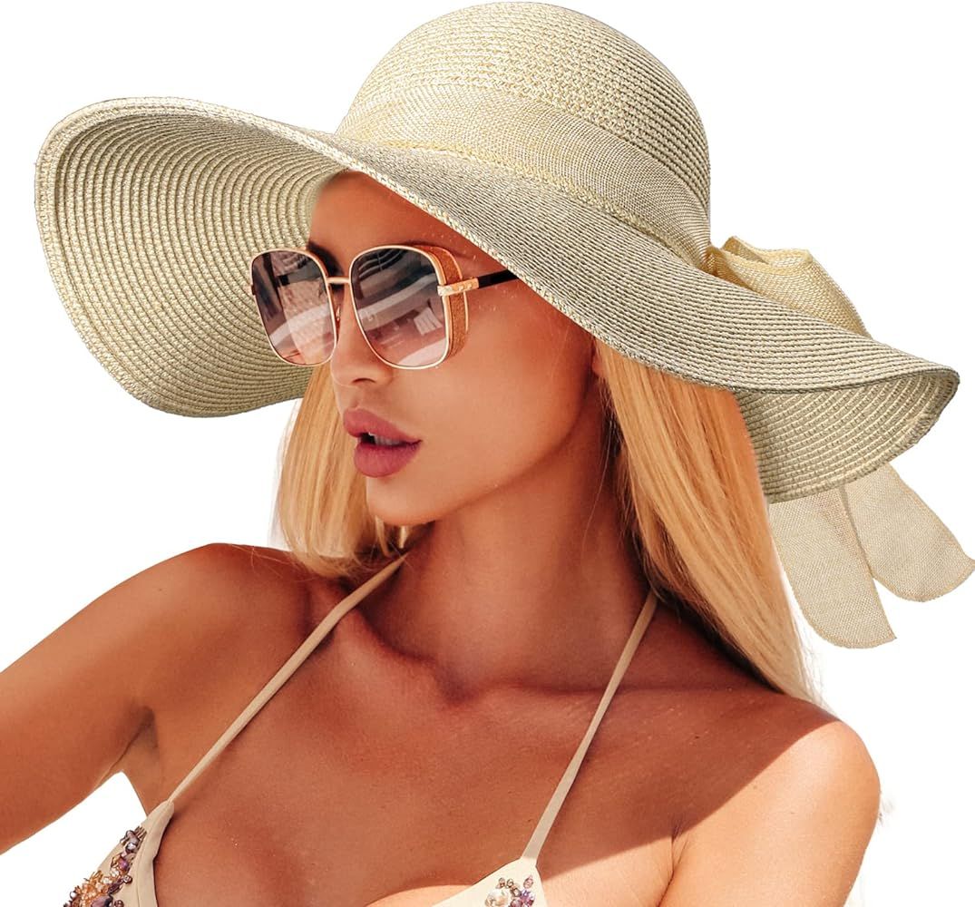 Beach Hats for Women, Straw Sun Hat with Wide Brim, Summer Floppy Beach Hats for Women, Packable ... | Amazon (US)
