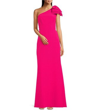 Alex Marie Lilah Stretch Crepe One Shoulder Bow Sleeveless Gown | Dillard's | Dillard's