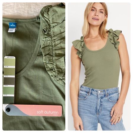 #softautumn green ribbed tank top with ruffle details

#LTKfindsunder50