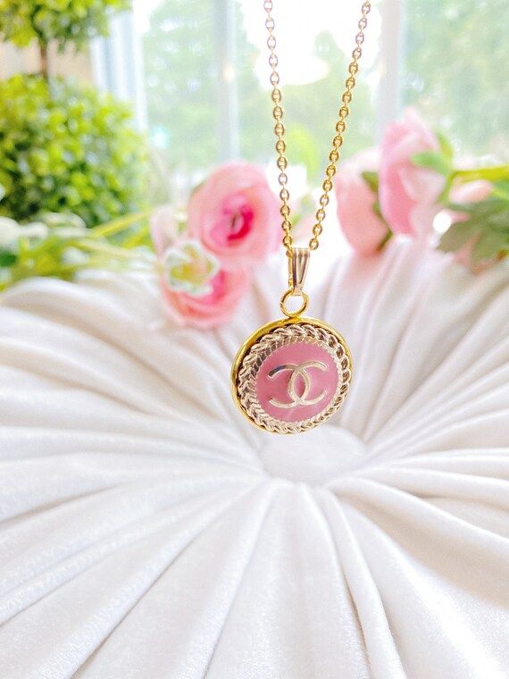 Repurposed Pink Chanel Button Necklace  Gold Rolo Chain | Etsy | Etsy (US)