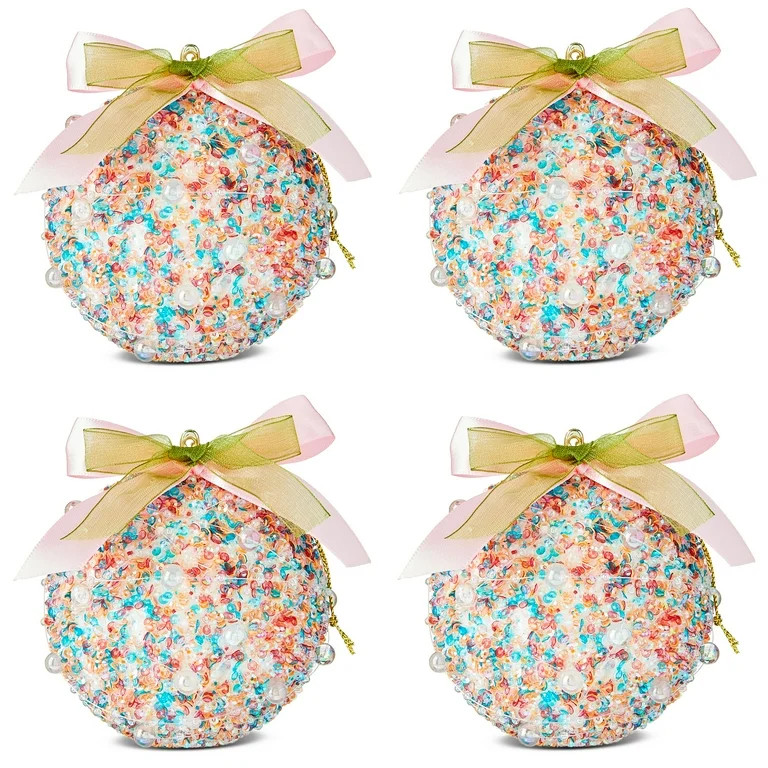 4 Count Multicolor Bead and Sequin Christmas Ornaments, by Holiday Time | Walmart (US)