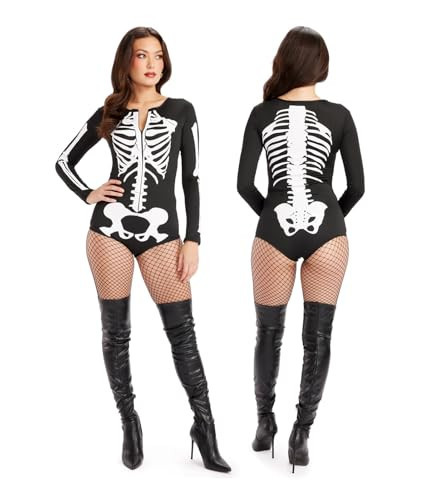 Tipsy Elves' Women's Sexy Skeleton Leotard - Scary Black Halloween Costume Bodysuit (Black and White, 1X) | Amazon (US)