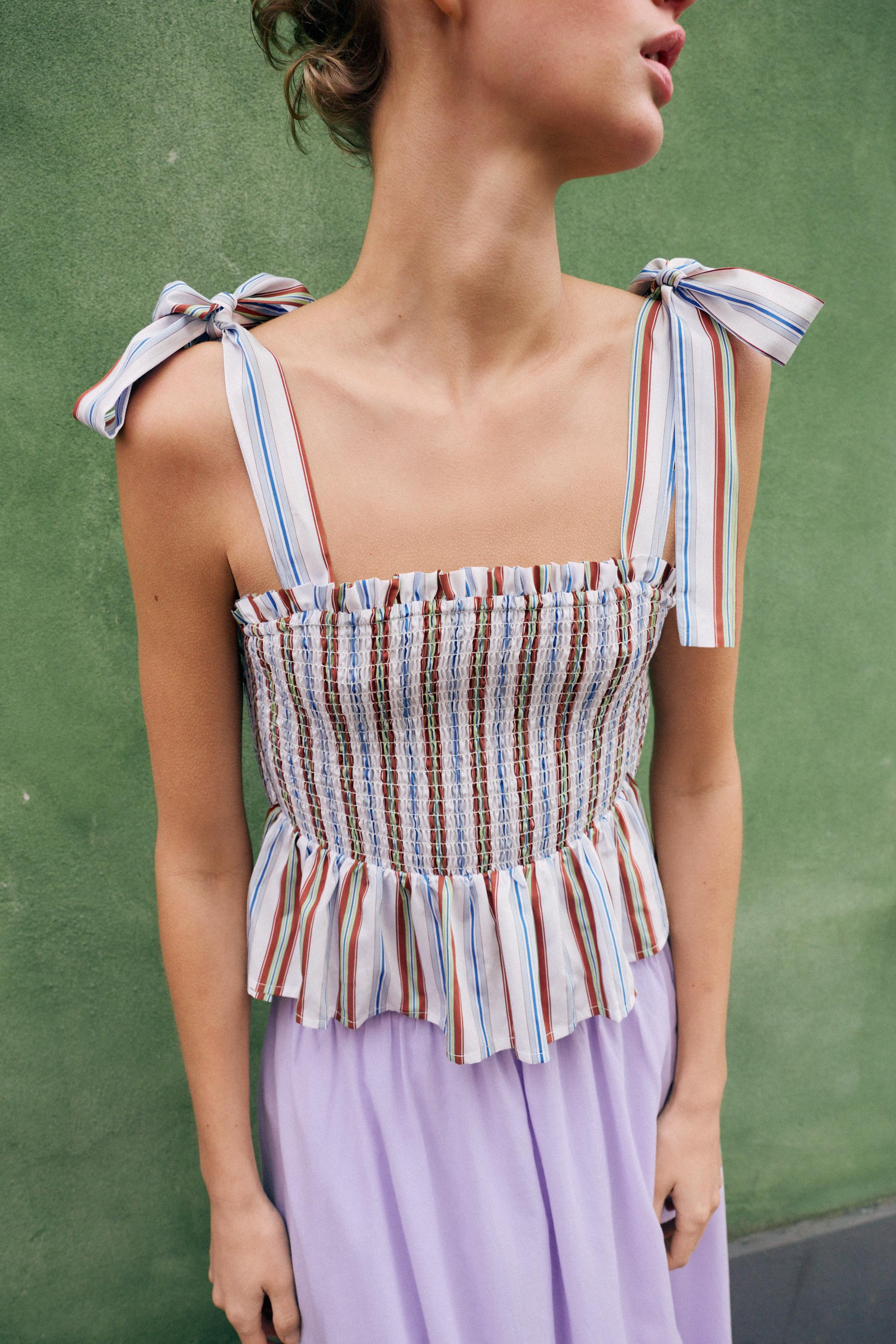 SMOCKED STRIPED TOP | Zara US