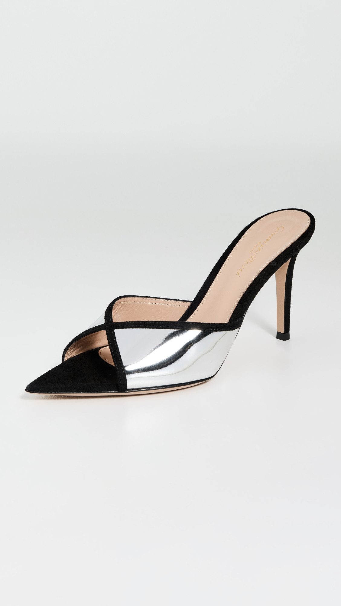 Gianvito Rossi G10124 Camoscio Metal Heels Black+Silver 37.5 | Shopbop