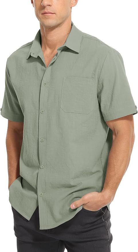 TUREFACE Men's Casual Button Down Shirt Short Sleeve Cotton Dress Shirts | Amazon (US)