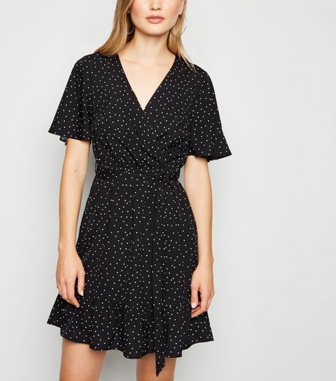 Black Spot Tie Waist Wrap Dress | New Look | New Look (UK)