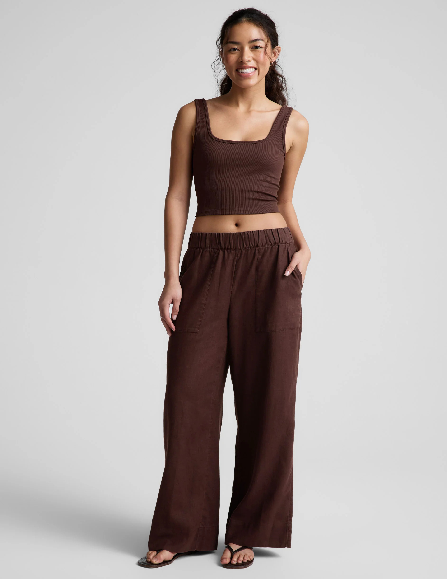 Wide Leg SoftWash Linen Pants - Brown | Beyond Yoga | Beyond Yoga