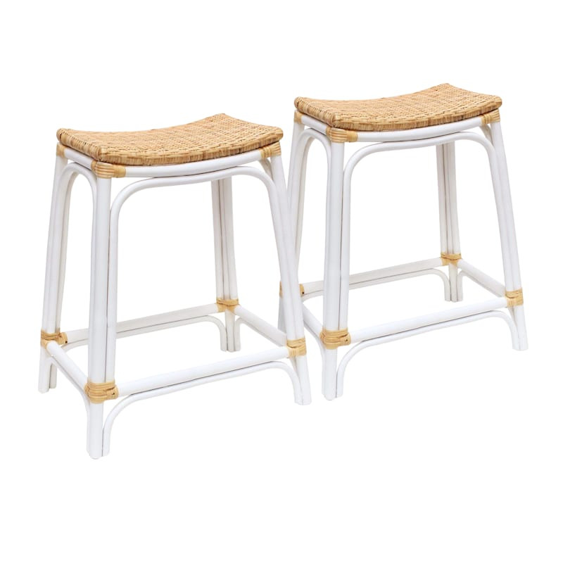 Set of 2 Indah Rattan Counter Stool, White | At Home