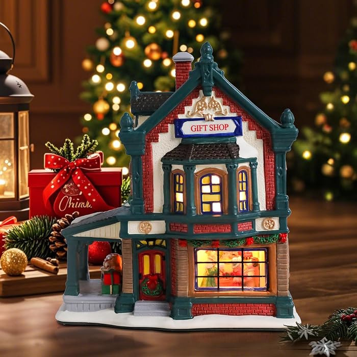 Bshine Christmas Village House with LED Lights, Ceramic Gingerbread House Indoor Decoration Gift ... | Amazon (US)