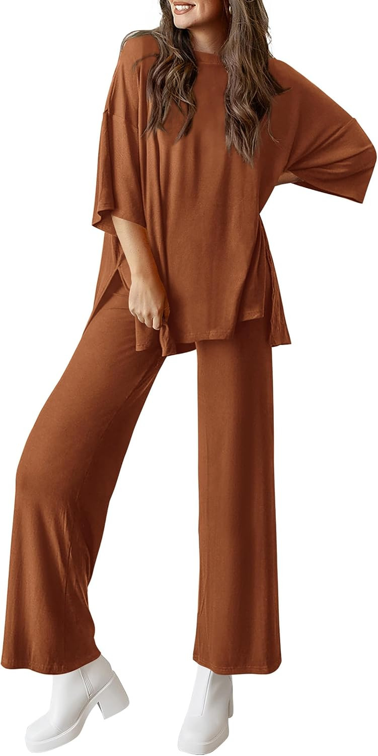 PRETTYGARDEN Two Piece Sets for Women Lounge Matching Set | Summer Fashion Airport Travel Outfit, Short Sleeve Oversized Tshirts, Wide Leg Pants Pockets, Spring Cruise Vacation Clothes | Amazon (US)
