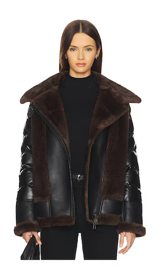 Faux Mink & Leather Moto Jacket in Black & Brown | Revolve Clothing (Global)