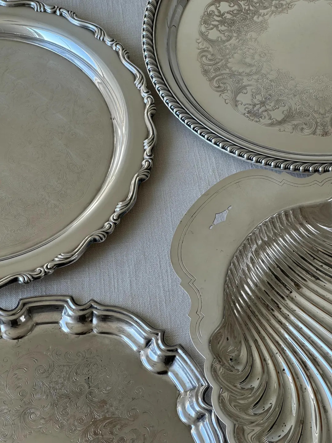 Vintage Fancy Silver Plated Platters and Shell Bowl - Etsy | Etsy (US)