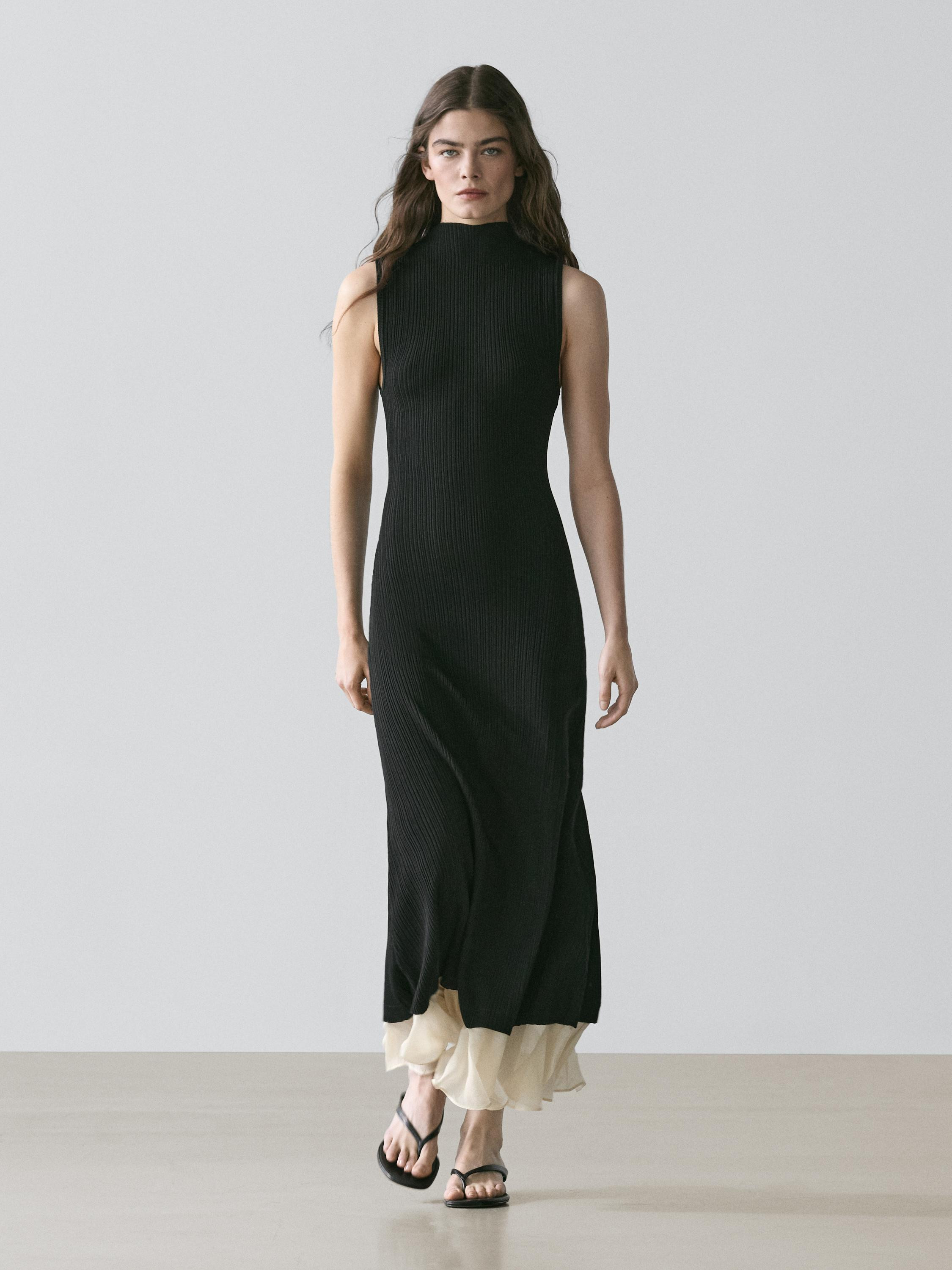 Pleated midi dress with ruffles | Massimo Dutti UK