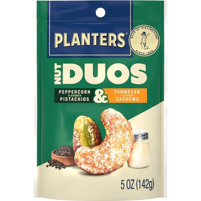 PLANTERS Nut Duos Peppercorn Pistachio and Parmesan Flavored Cashew, 5 oz Resealable Bag | Walmart (US)