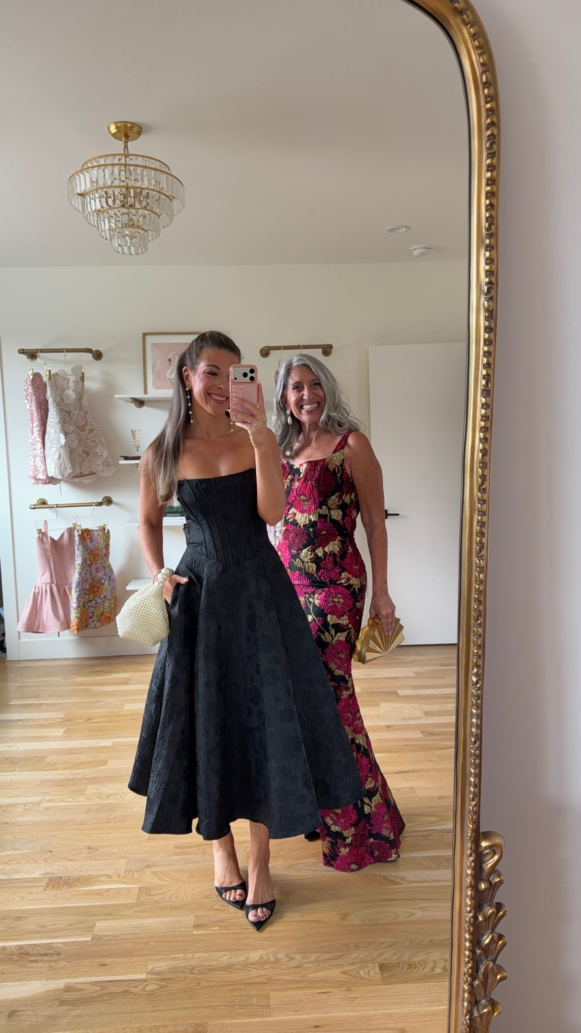 black strapless corset-bodice dress with full tea-length skirt, pink and gold floral gown with square neckline and fitted silhouette mom and me formal wedding guest and mother of the bride dresses 💍

I’m 5’4” and wear a size small/2 

mom is 5’4” and wears a medium/6

vici code: emerson30

fall wedding guest dresses, wedding guest dresses, cocktail dresses, semi-formal dresses, black tie wedding guest dresses, destination wedding guest dresses, garden party dresses, wedding guest outfit ideas, mom & me outfits, mom & me dresses, matching outfits, mother daughter outfits, family photo outfits, wedding guest dresses, mother of the bride, mother of the groom, wedding guest outfit ideas

#LTKWedding #LTKSeasonal #LTKU