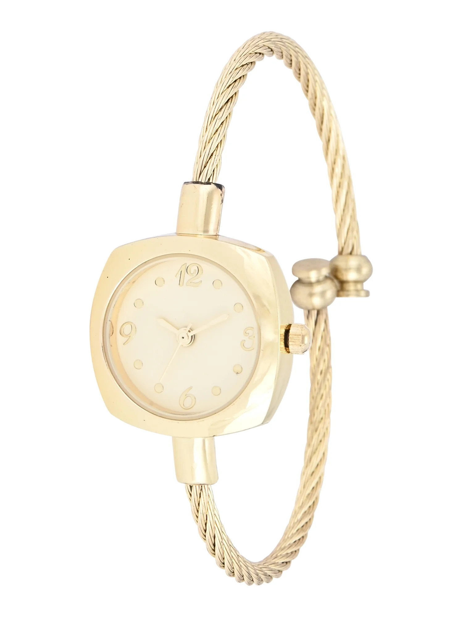 No Boundaries Adult Female Goldtone Petite Cushion Case Watch with Cable Bracelet Cuff. | Walmart (US)