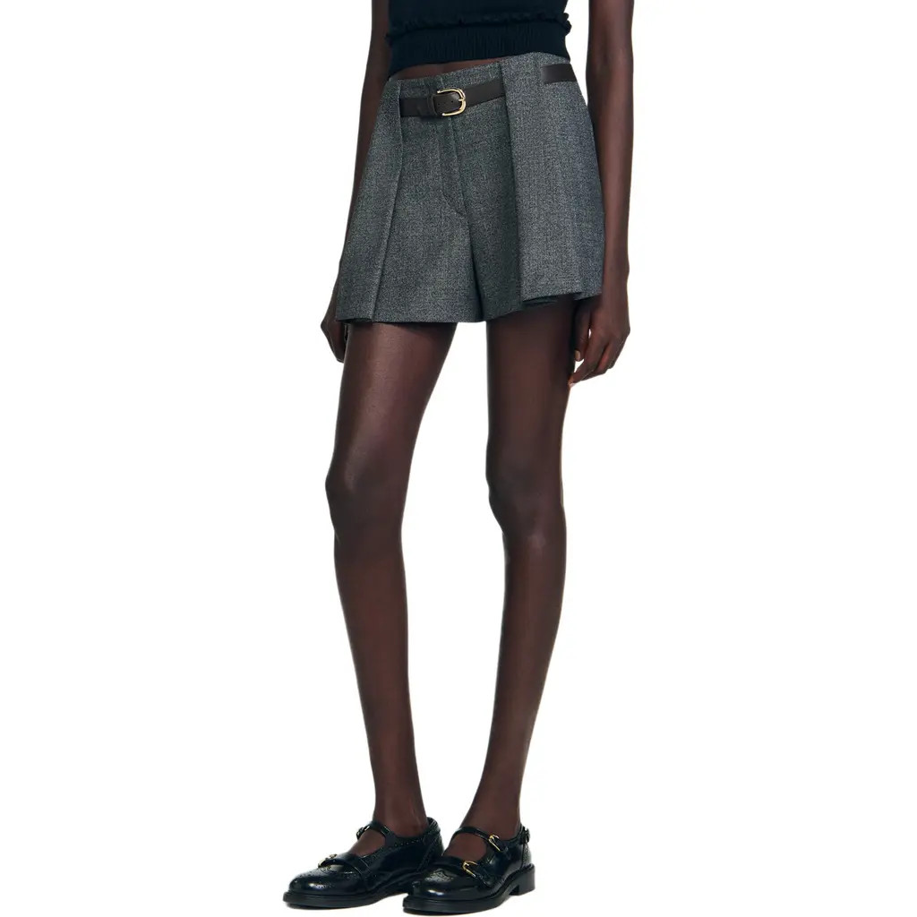 SANDRO Pleated shorts with belt in Light Grey at Nordstrom, Size 42 Eu | Nordstrom