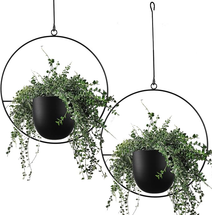 2 Pcs Hanging Planters for Indoor and Outdoor Plants with Hooks and Chains, Metal Modern Wall Cei... | Amazon (US)