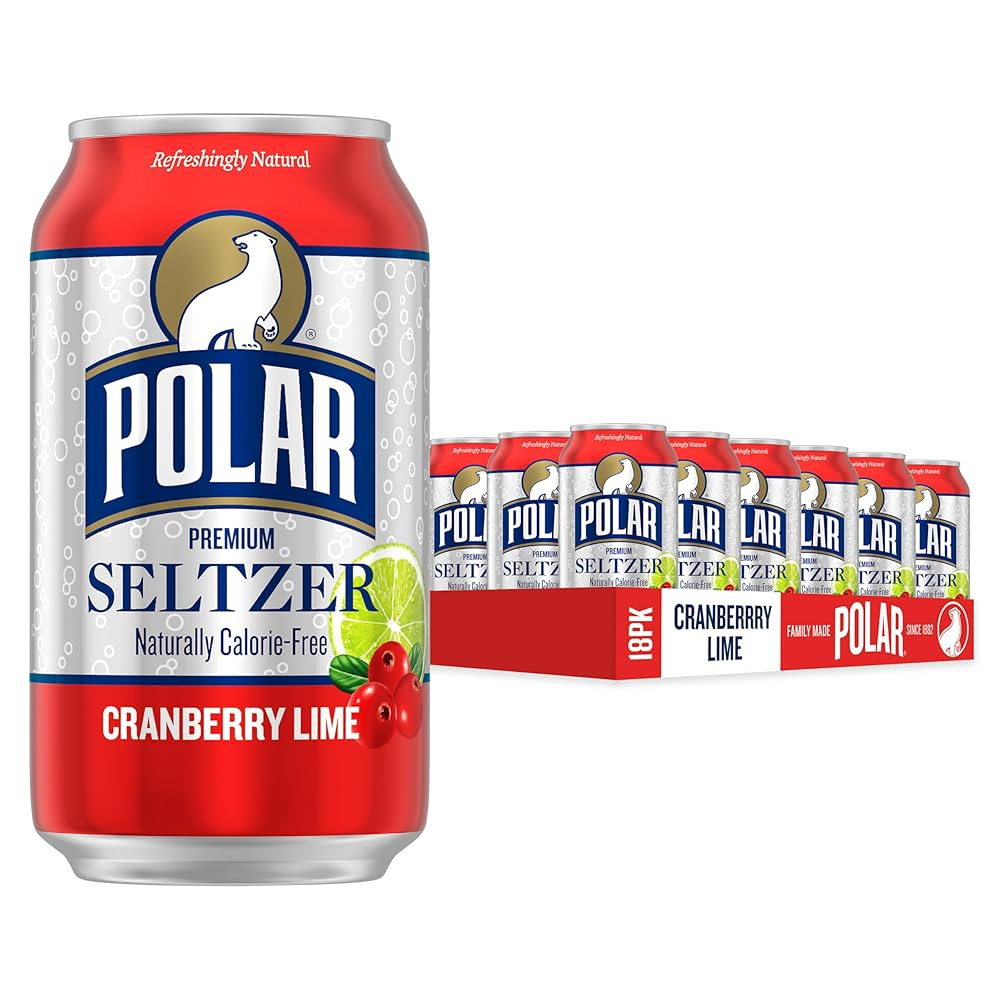 Polar Seltzer Water Cranberry Lime, 12 fl oz cans, 18 pack | Amazon (US)
