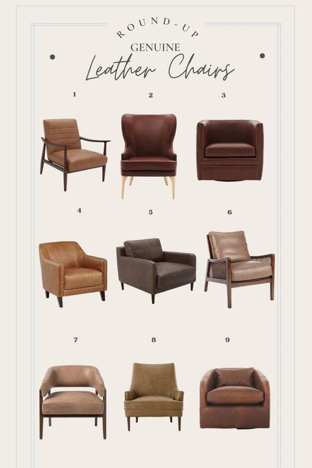 Beautiful neutral (not orange) genuine leather chairs we considered for the office! Starting at under $500! 
Brown leather chair, burgundy leather chair, office chair, accent chair, real leather chair 

#LTKhome