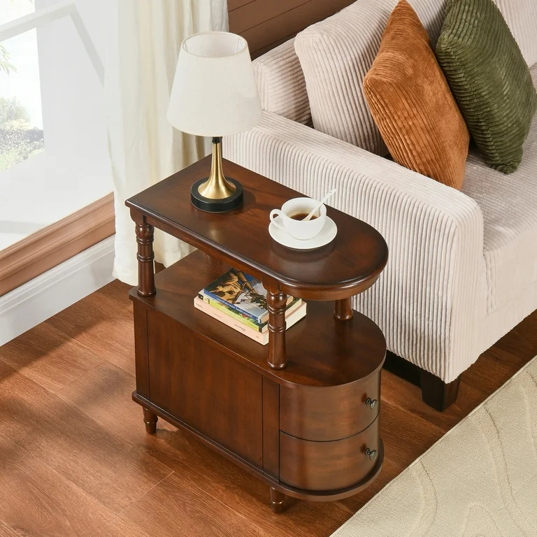 Solid Wood End Table with 2 Drawers, Narrow Sofa Side Table Slim Chair Side Table with Storage Sh... | Walmart (US)
