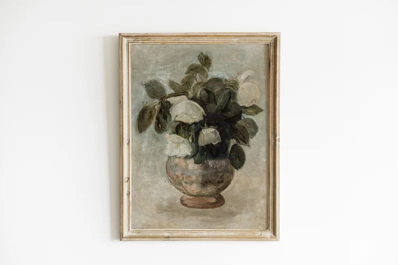 Vintage Botanical Still Life Print, Flower Printable, Antique Neutral Still Life Painting, Vintag... | Etsy (US)