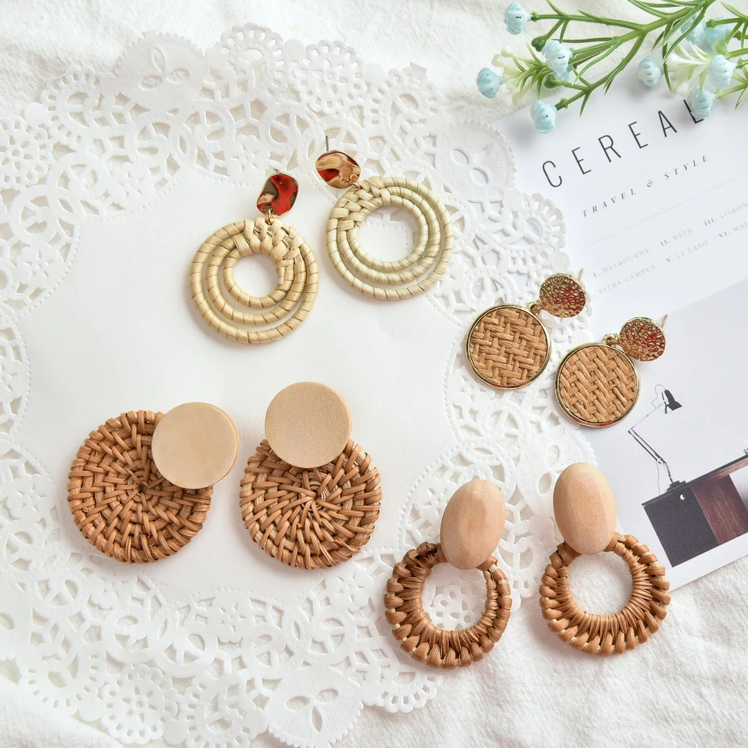 HANDWOVEN RATTAN EARRINGS Rattan Hoop Earrings Statement - Etsy | Etsy (US)