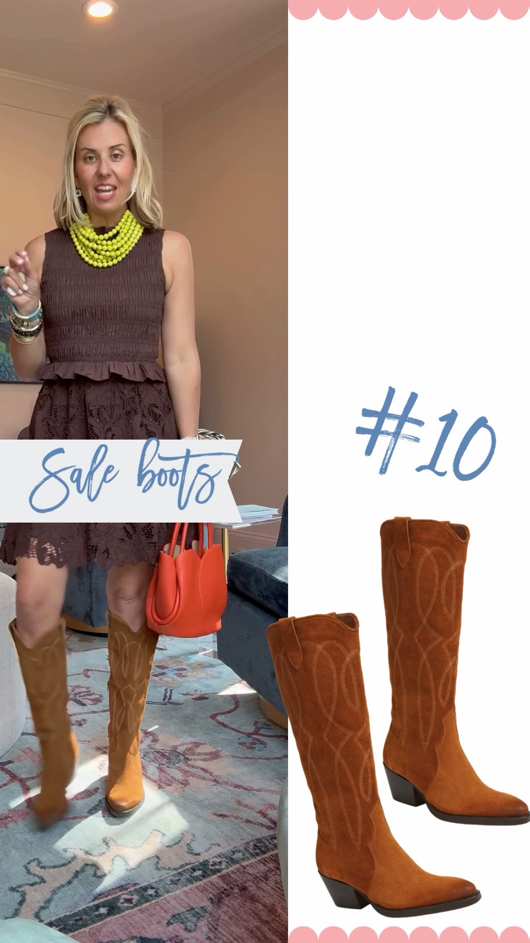Obsession worthy boots!! The chocolate brown with a pop of color is such a yes! 
Dress - xs 
Boots - 8 

*Code Catherine20 at Allie + Bess

#LTKdayinmylife #LTKootd #LTKmomlife