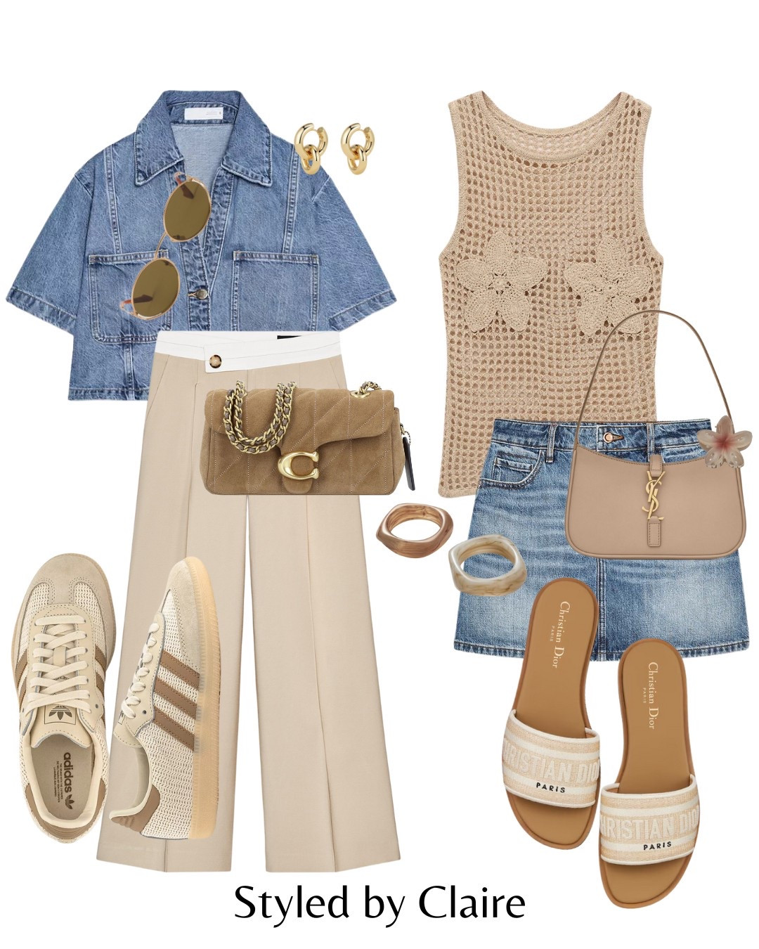 Cool girl styling🙋🏽‍♀️
Tags: Zara denim overshirt shirt cropped wide leg tailored trousers cross waist band adidas samba neutral beige crochet top skirt sandals leather ysl suede bag bangles fashion spring summer inspo outfit ideas chic women’s style Barcelona city break Ibiza Dubai #LTKspring

#LTKstyletip #LTKsummer