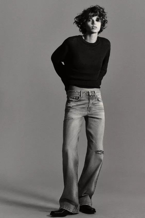 TRF MID-RISE RIPPED WIDE LEG JEANS | Zara US