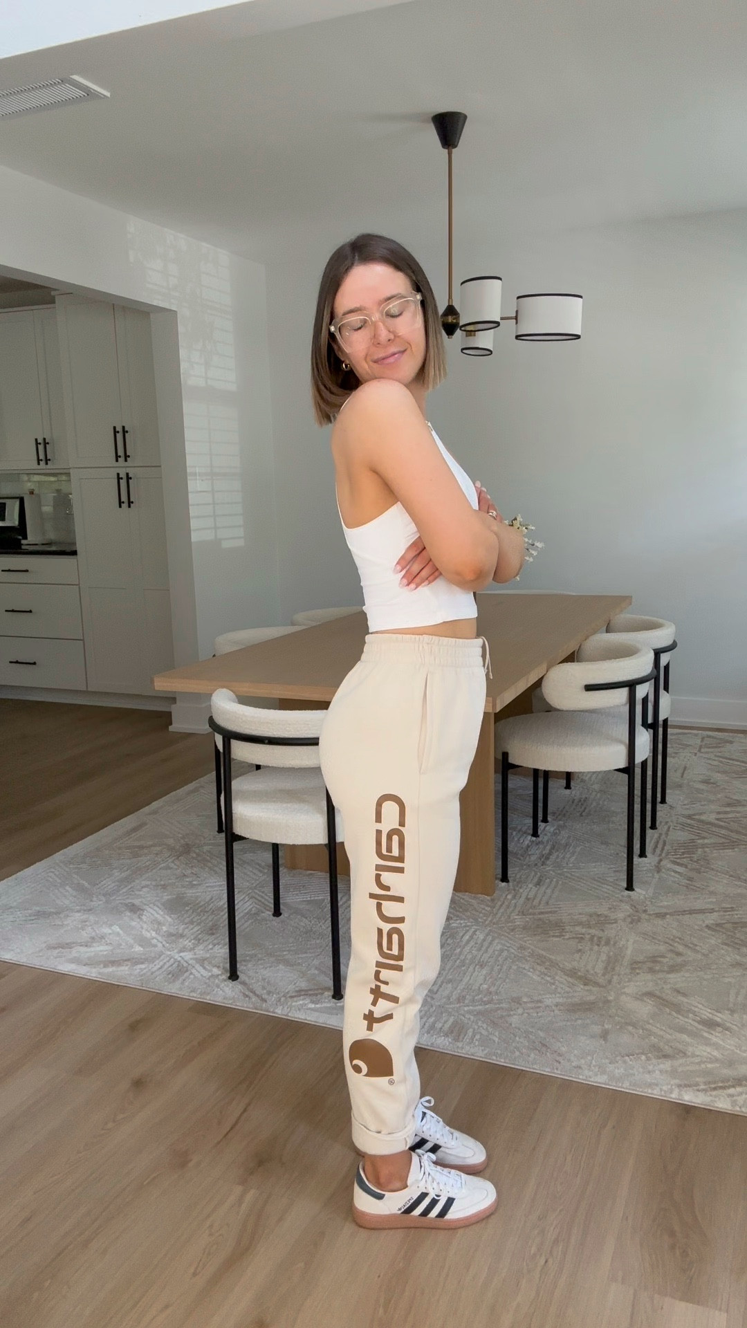 Target women’s high neck workout top with built in sports bra size small tts

Carhartt fleece logo sweatpants from the boys section😛 wearing boys large! These are so soft and cozy and on sale for less than $15!

Adidas Handball Spezial shoes in aluminum - these run BIG!! I’m typically a 7.5 and these are a 6

#LTKActive #LTKSaleAlert #LTKTravel