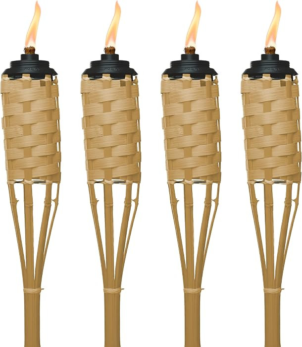 TIKI Bamboo Tiki Torches 4-Pack \u2013 Weather-Resistant Outdoor D\u00e9cor with Easy-Pour Wide-M... | Amazon (US)