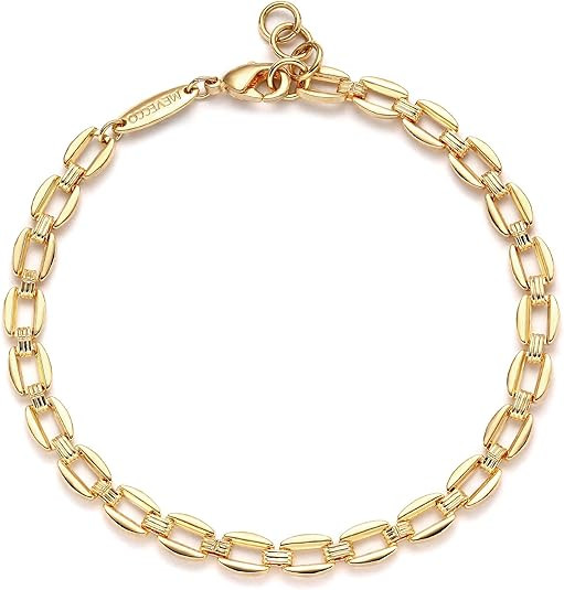 MEVECCO Gold Bold Chunky Chain Bracelets,14K Gold Plated Handmade Cute Emboss Spiral Figaro Link ... | Amazon (US)