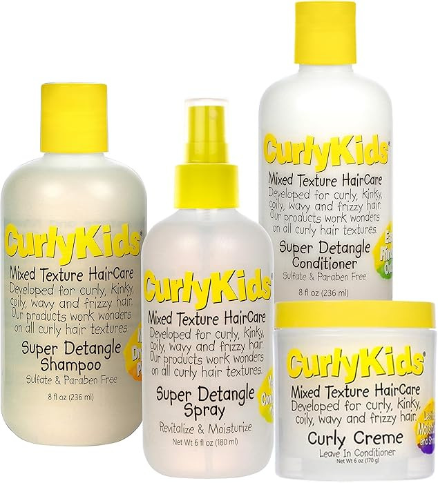 CurlyKids Textured Hair Care Set with Hair Detangler Spray, Kids Shampoo, Conditioner & Creme for... | Amazon (US)
